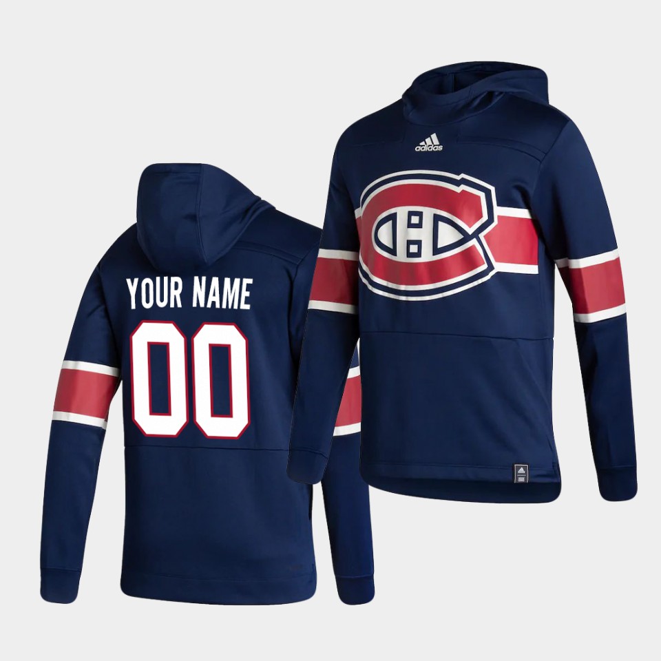 Men Montreal Canadiens #00 Your name Blue NHL 2021 Adidas Pullover Hoodie Jersey